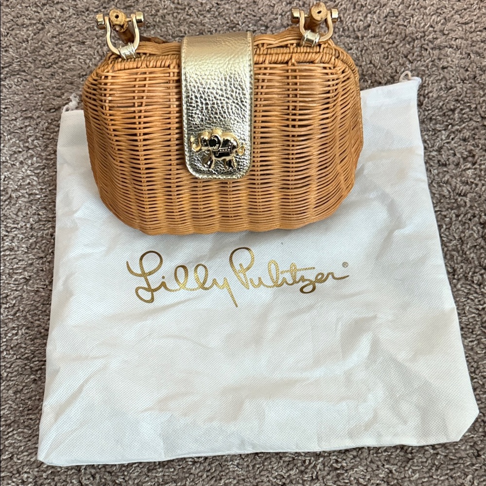 Lilly Pulitzer Gold Accent Wicker Mini Bag